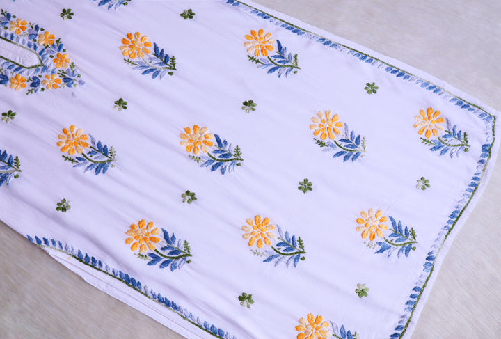 Gul-e-Jahaan White, Yellow & Blue Rayon Kurta