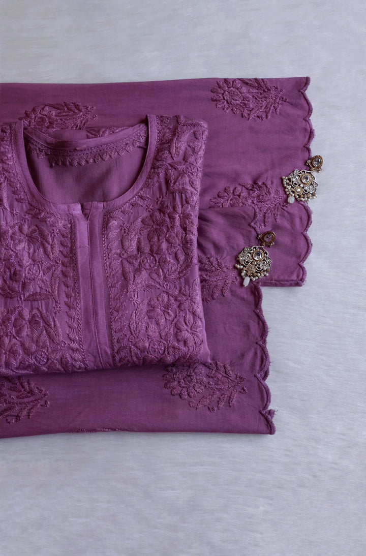 Alishba Dusty Purple Scalloped Rayon set