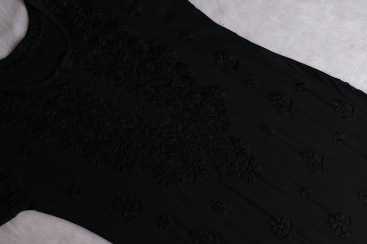 Gul Black Scalloped Long Rayon Kurta