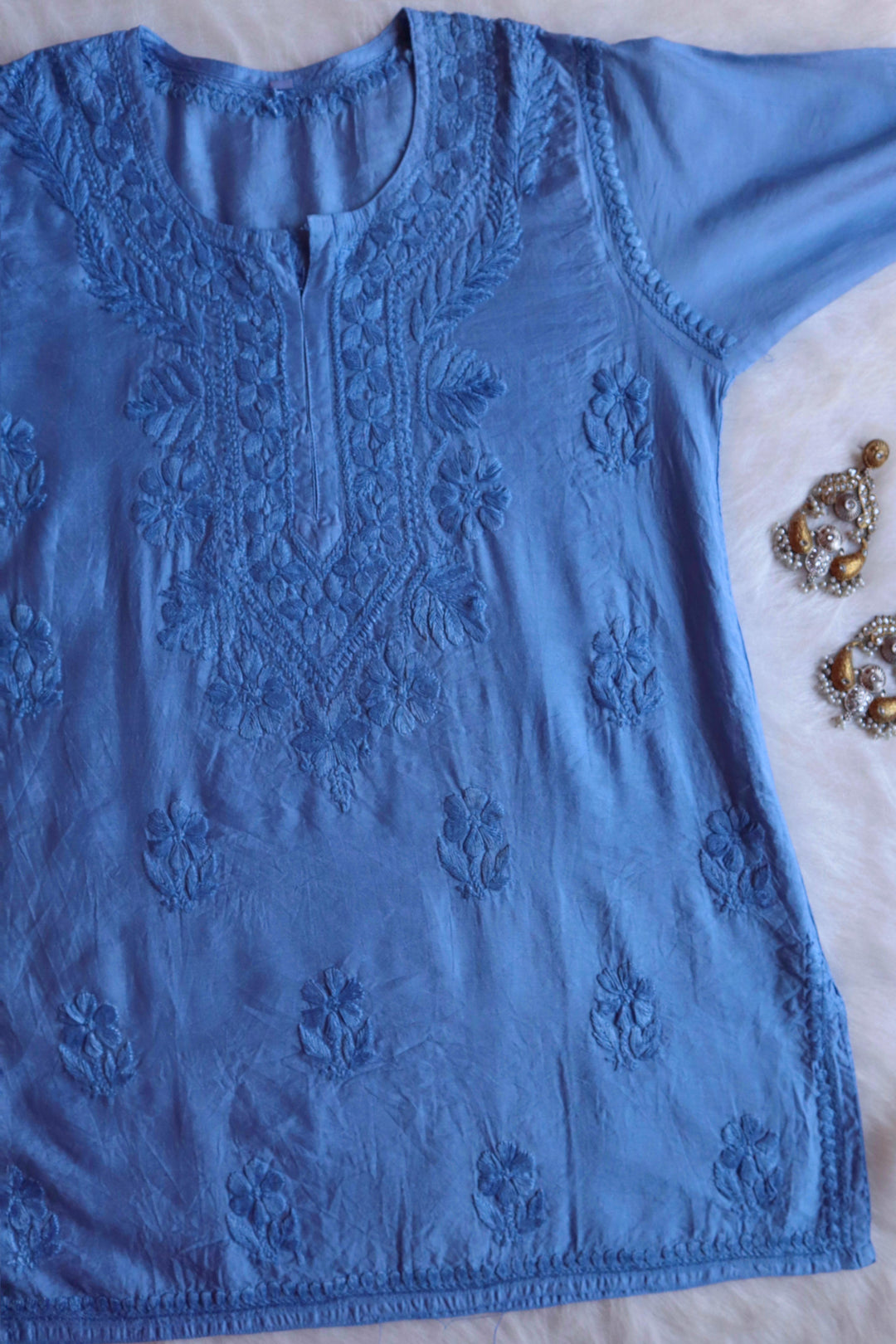 Heer Ice Blue Short Chanderi Kurta