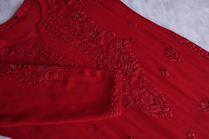 Mariya Red Viscose Georgette Kurta