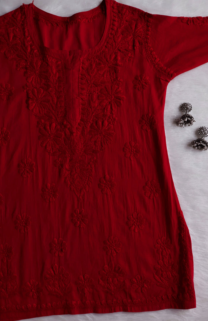 Nazakat Red Cotton short kurta