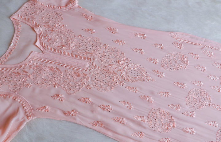 Hanaa Peach Viscose Georgette Kurta