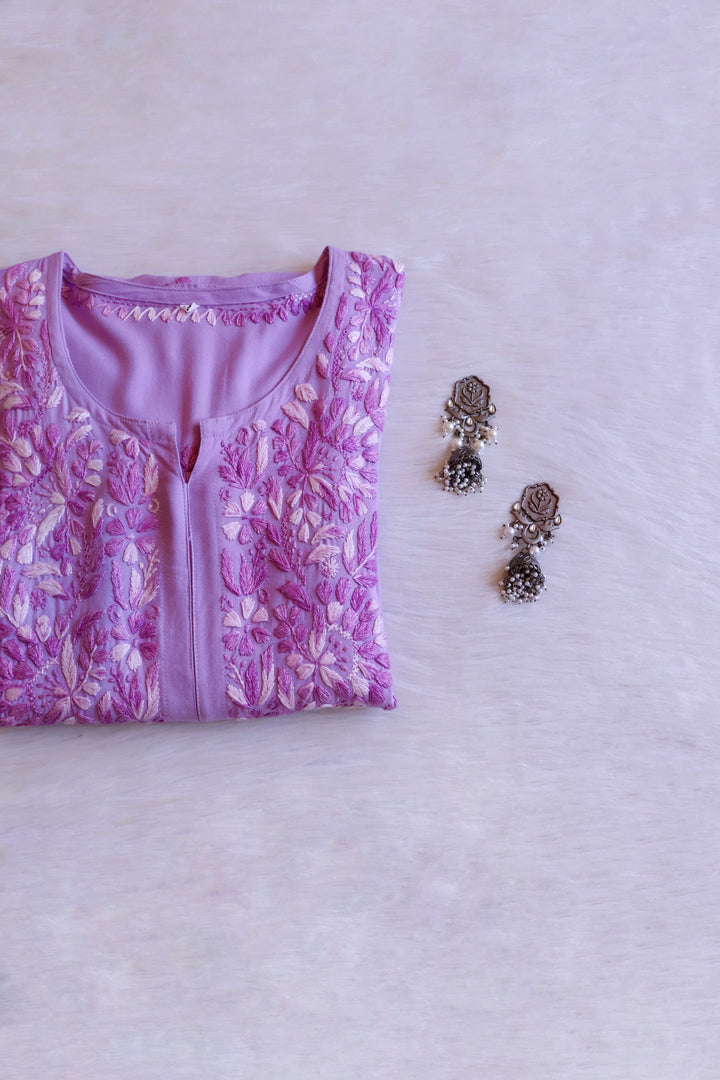 Nuresa Lavender Ombre Thread Long Rayon Kurta
