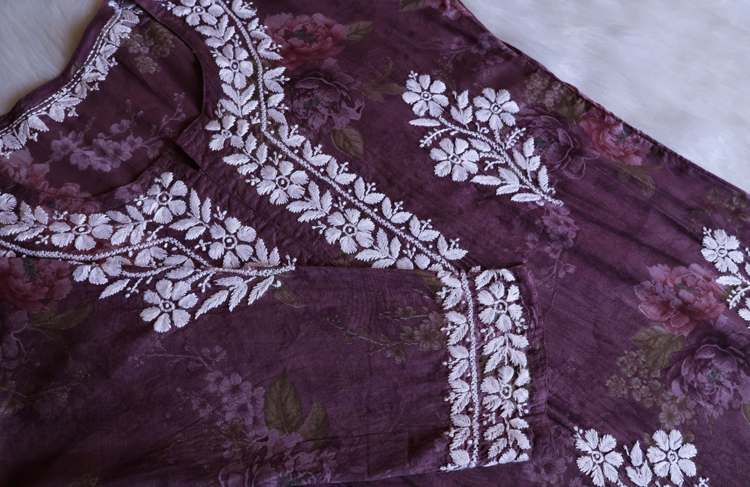 Dahlia Premium Dusty Purple Floral Long MulMul kurta