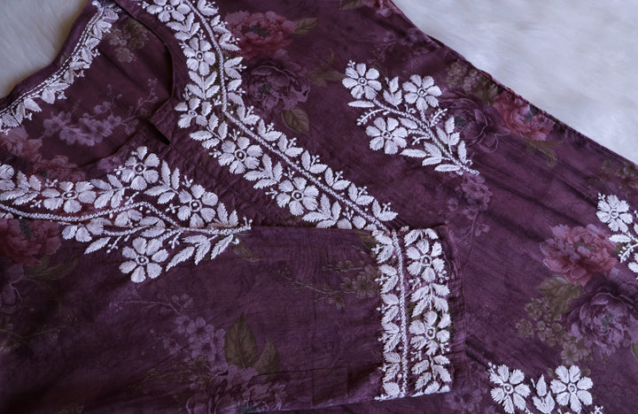 Dahlia Premium Dusty Purple Floral Long MulMul kurta