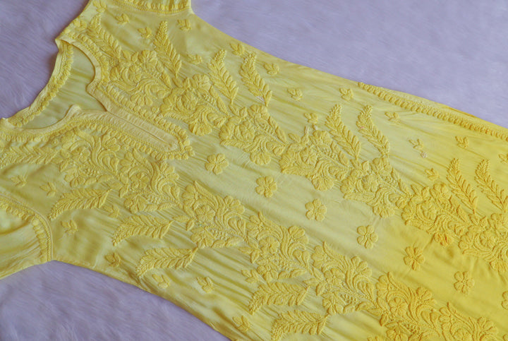 Yalina Yellow Pure Muslin Kurta - Noor Chikankari