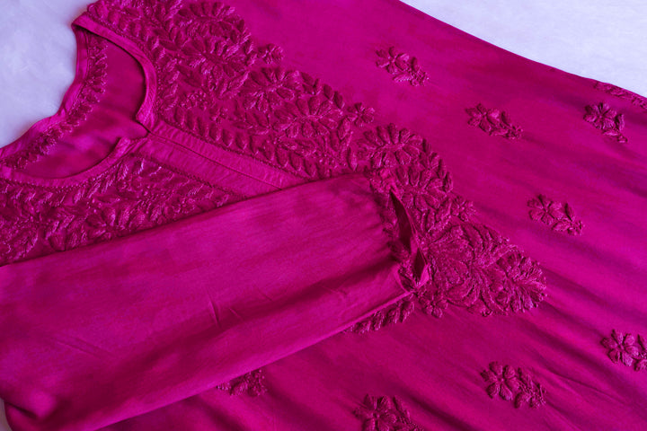 Amirah Deep Pink Ombre Long Rayon Kurta