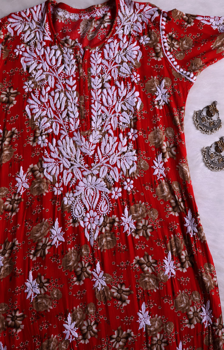 Gul-E-Bahaar Red Long Rayon kurta