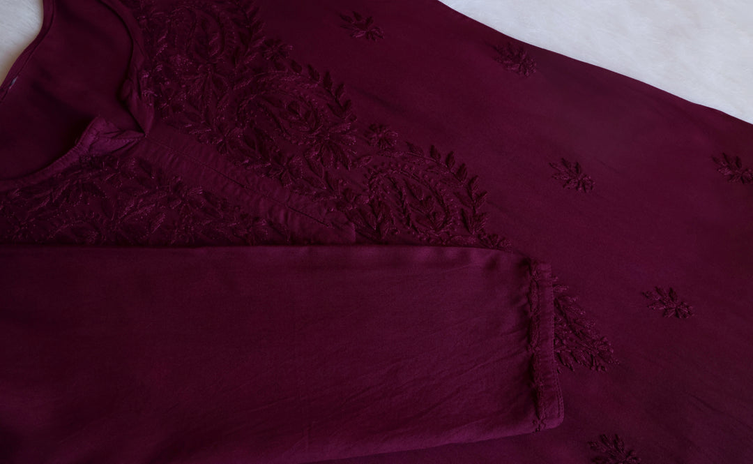 Laila Deep Purple Rayon 3 Piece Set - Noor Chikankari