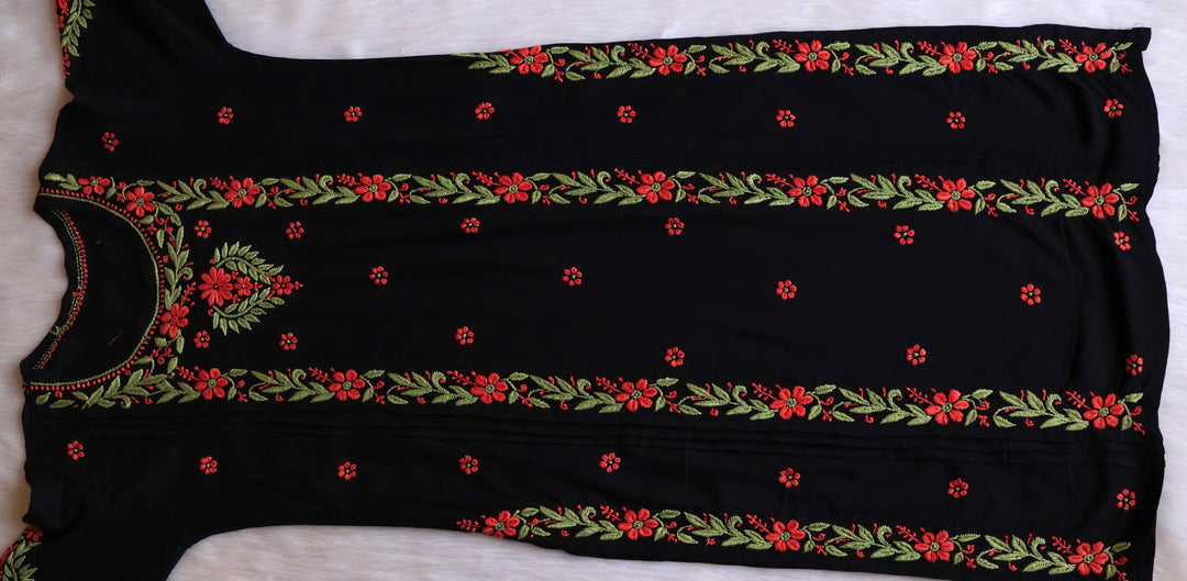 Firdaus Black & Saffron Modal Kurta Set - Noor Chikankari