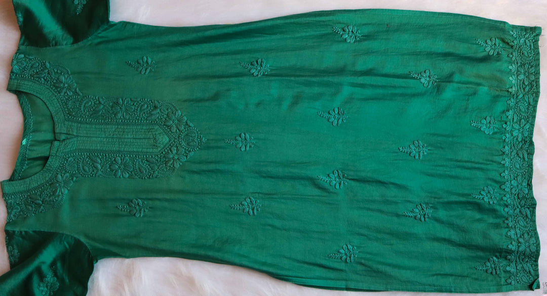 Zimra Premium Deep Green Pure Chanderi set