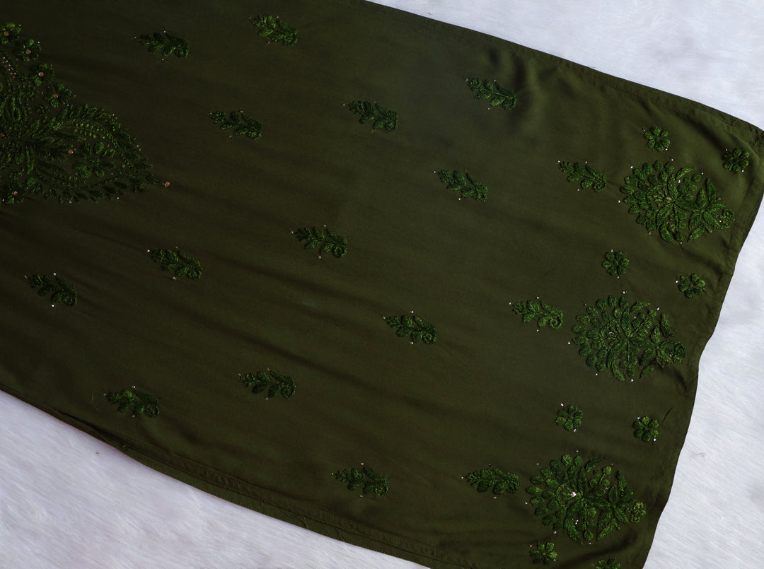 Naida Olive Green Rayon mukaish Long Kurta