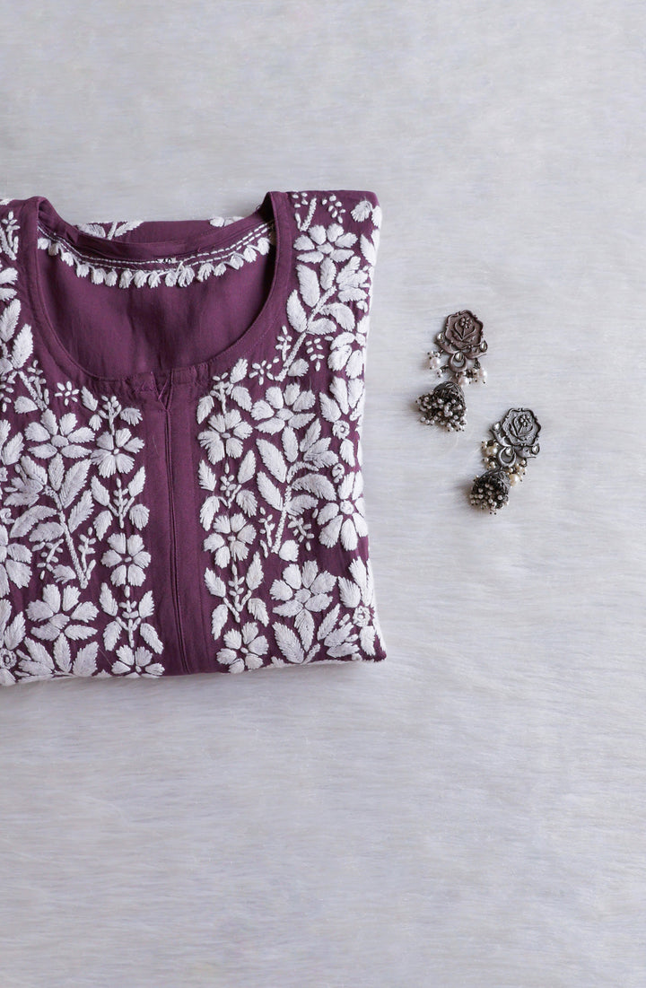 Maisha Dusty Purple Scalloped Long Rayon Kurta