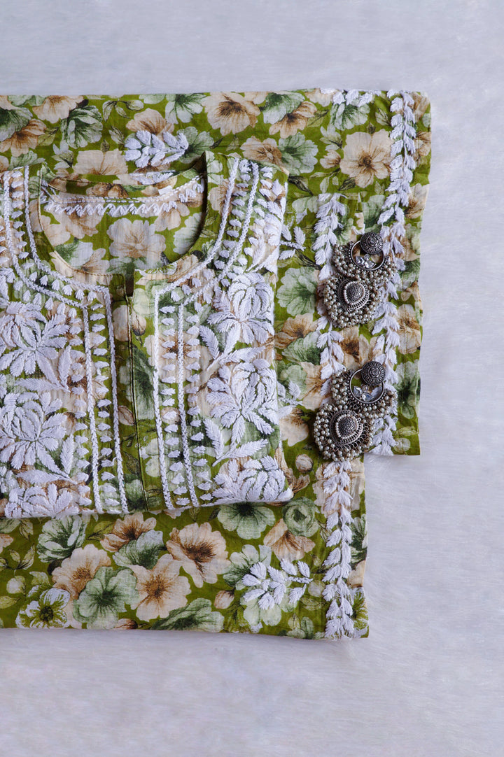 Aleha Olive Green Pure Mulmul set