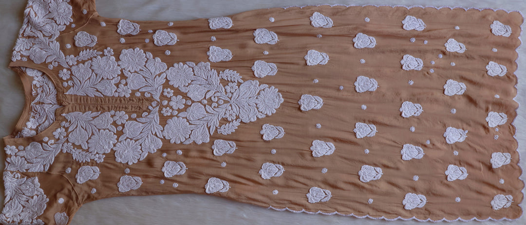 Noor Beige 10D Pure Muslin Scalloped Kurta Set