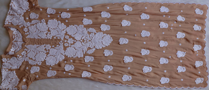 Noor Beige 10D Pure Muslin Scalloped Kurta Set