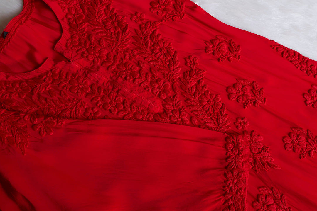 Mehr Red Crepe Silk Kurta