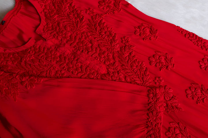 Mehr Red Crepe Silk Kurta