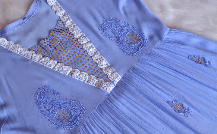 Anabiya Ice Blue Pure Chiffon Dress