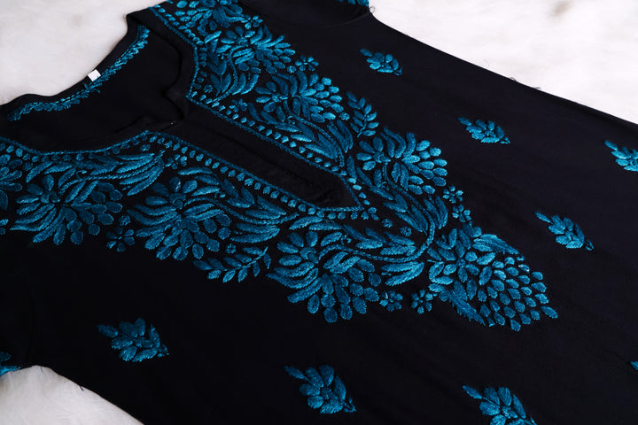Noora Black & Blue Long Rayon kurta