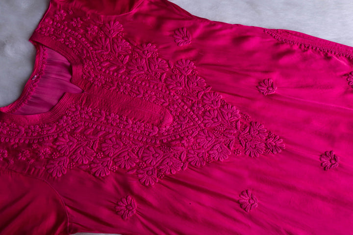 Mehr Deep Pink Long Modal Silk Kurta