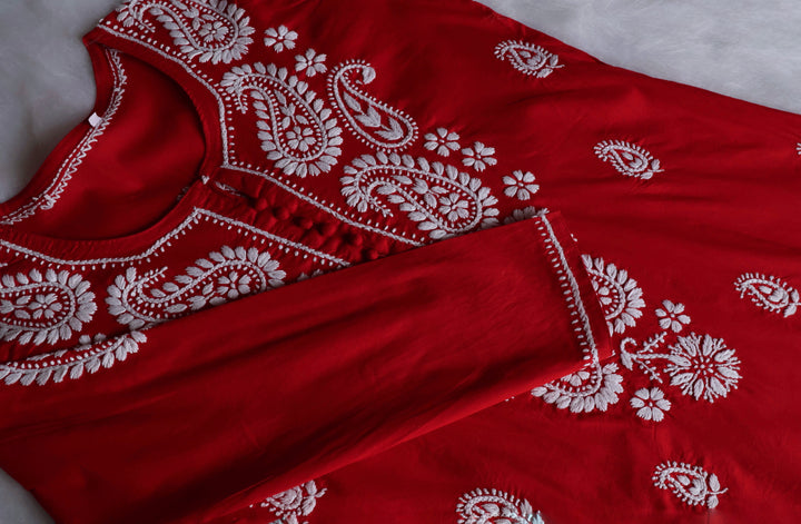 Red & White Cotton Kurta