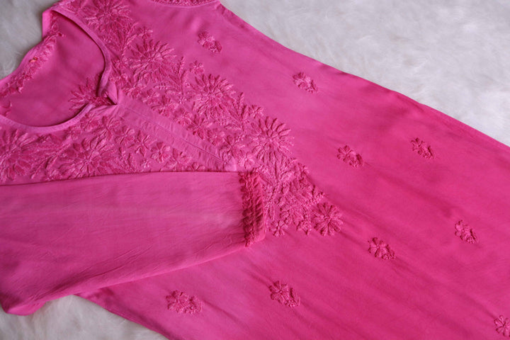 Farhaa Deep Pink Ombre Long Rayon Kurta