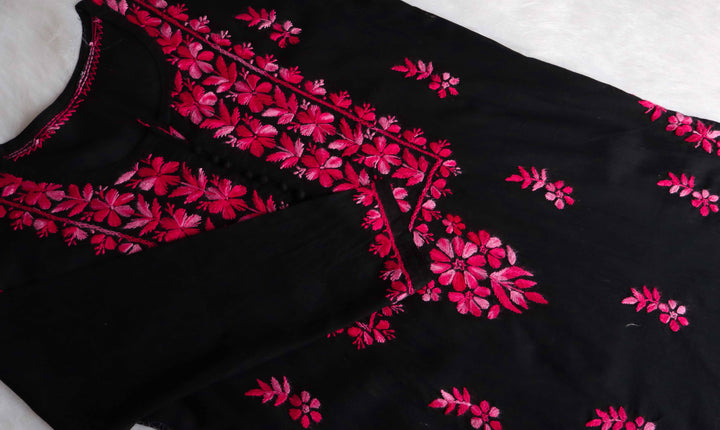 Gul-e-Jahaan Black & Hot Pink Cotton Kurta