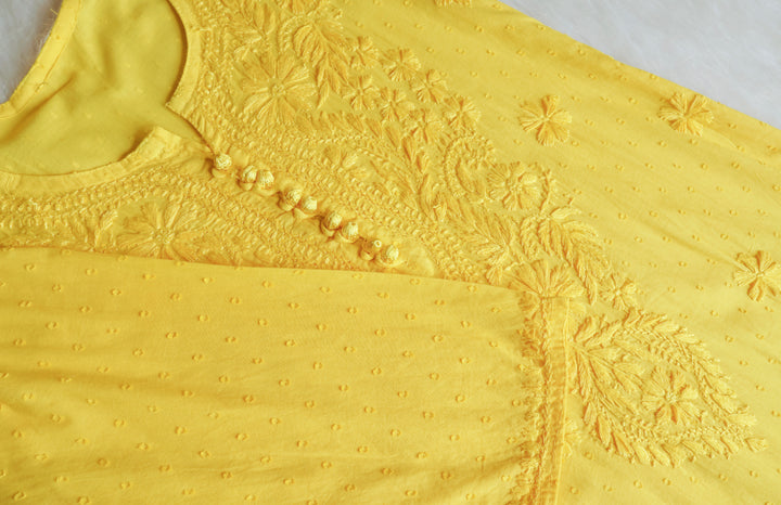 Nazakat Lemon Yellow 3 Piece Cotton Kurta set