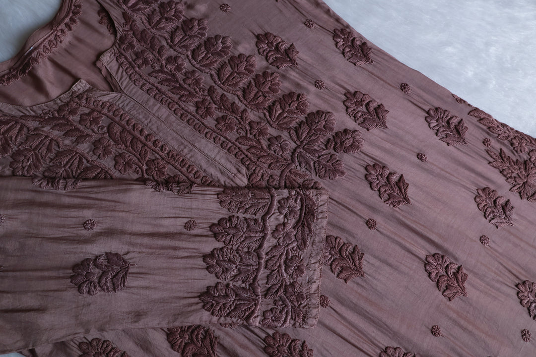 MehrNaaz Mocha Brown Pure Muslin Kurta