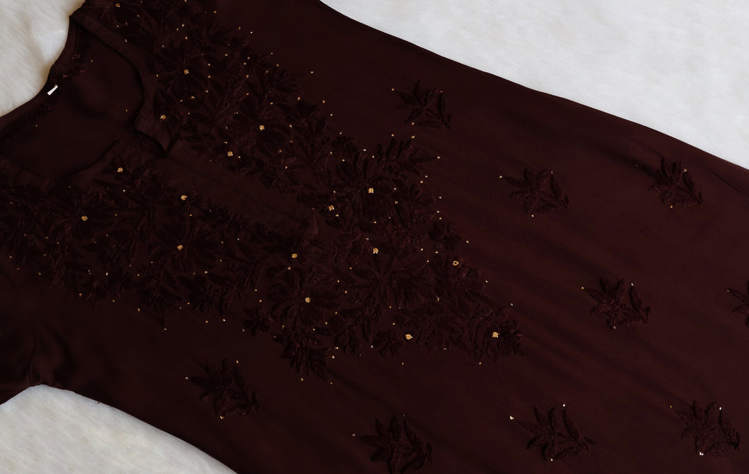 Naira Chocolate Brown Rayon Mukaish 3 Piece Set