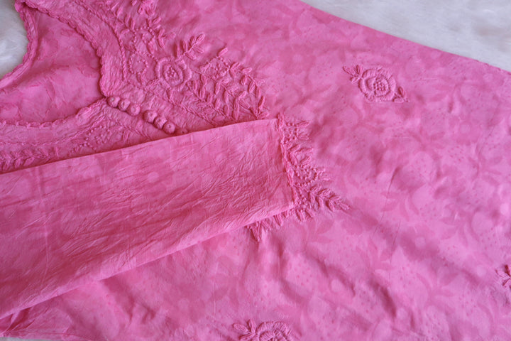 Pink Long Cotton Jacquard kurta