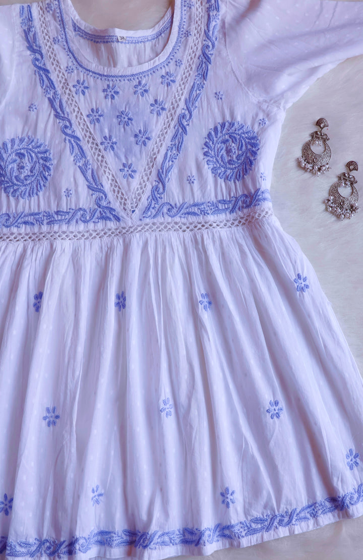 Nazakat White & Lilac Cotton Peplum kurta