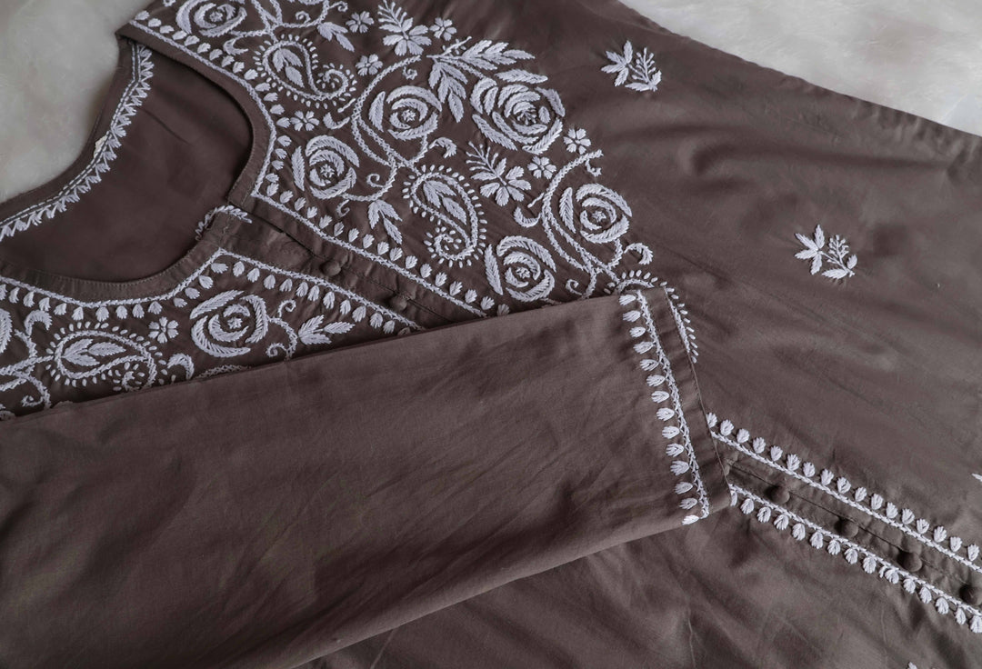 Gul Grey & White Cotton Kurta