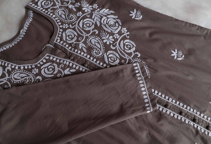 Gul Grey & White Cotton Kurta