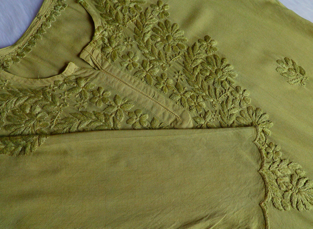 Gul Olive Green Scalloped Short Kurta