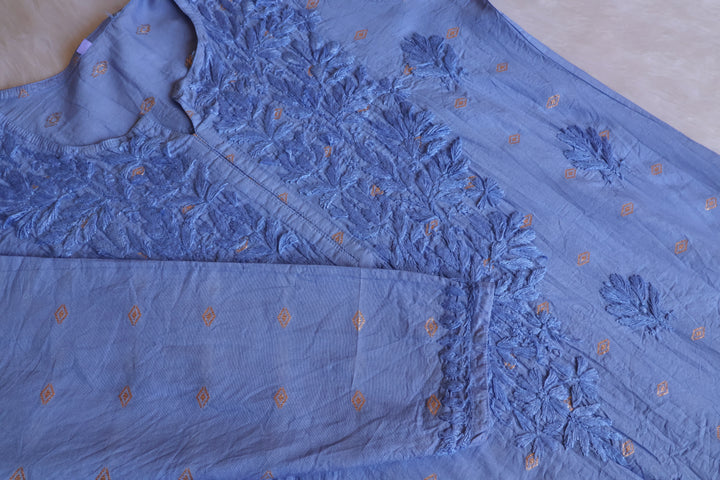 Nazakat Ice Blue Long Chanderi Kurta