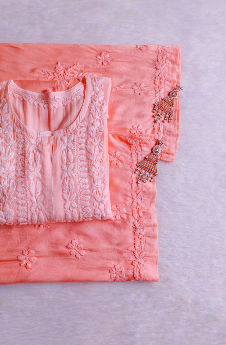 Mahnoor Peach Modal Silk Kurta Set