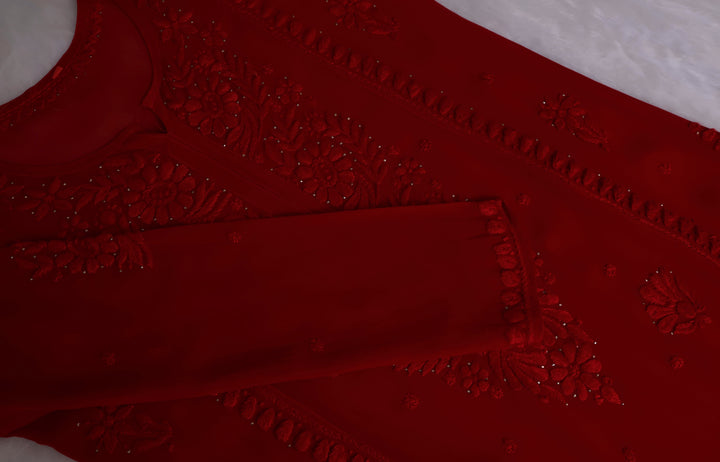Heer Red Viscose Georgette Kurta