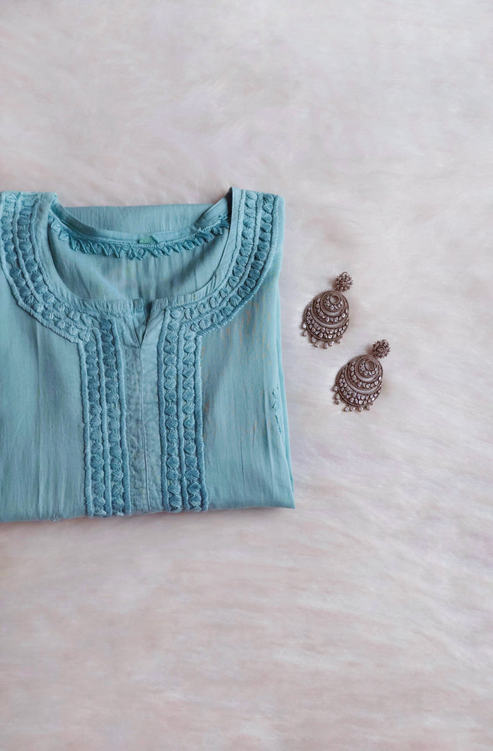 Saleha Sea Blue Cotton Kurta