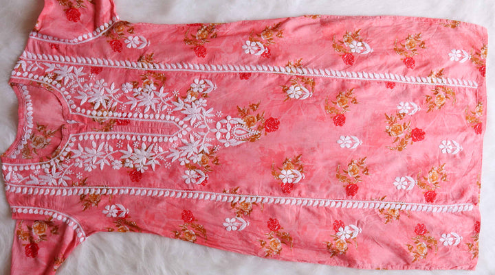 Gul Premium Peach Floral Long MulMul kurta
