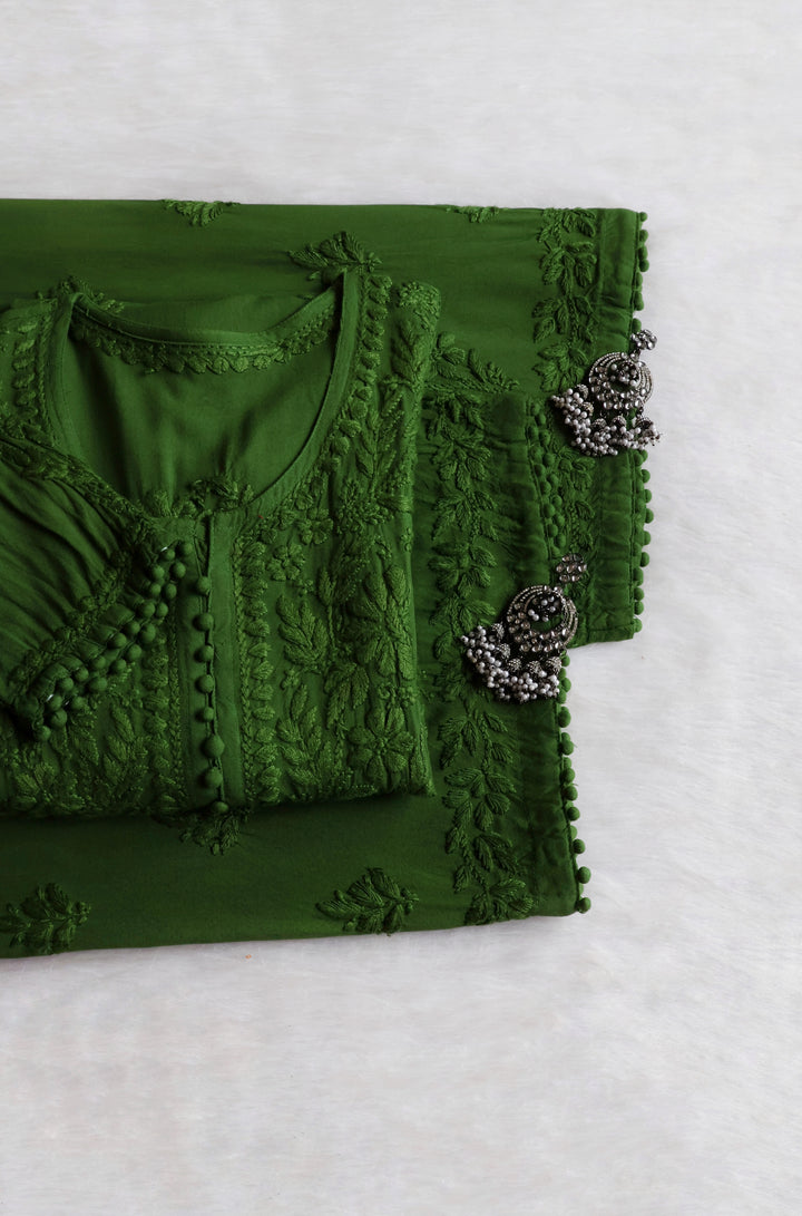 Enaara Deep Green Potli Button Rayon set