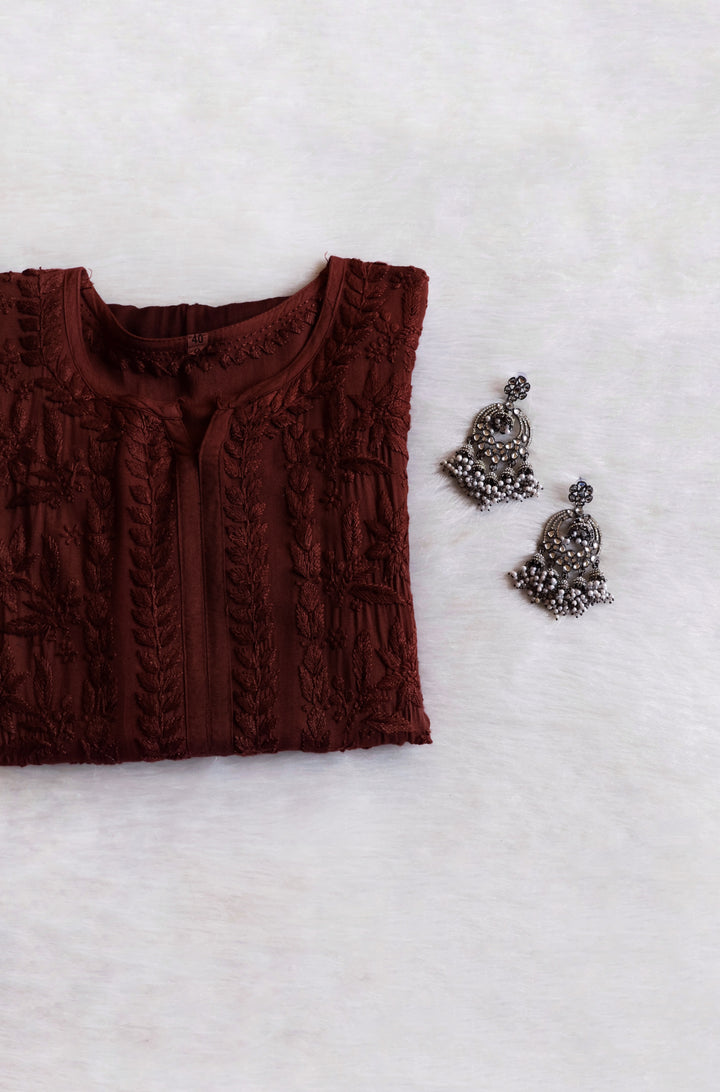 Alfiya Chocolate Brown Long Ombre Rayon Kurta
