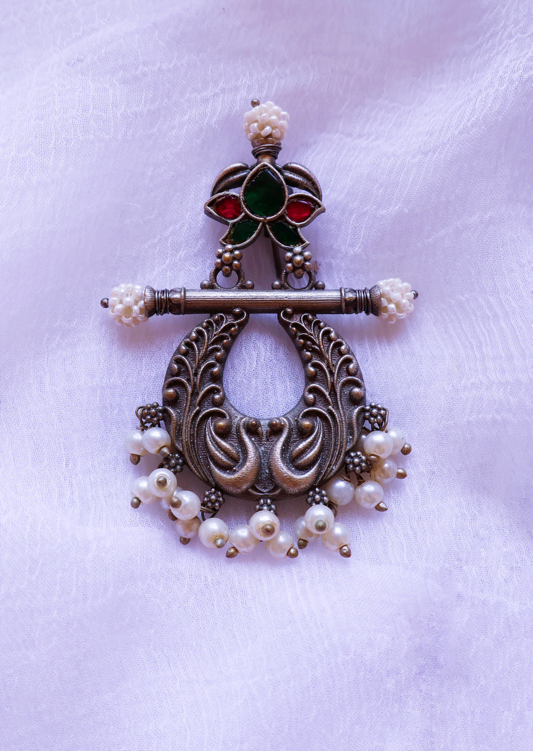 Maroon & Green Stone Dual toned Earring