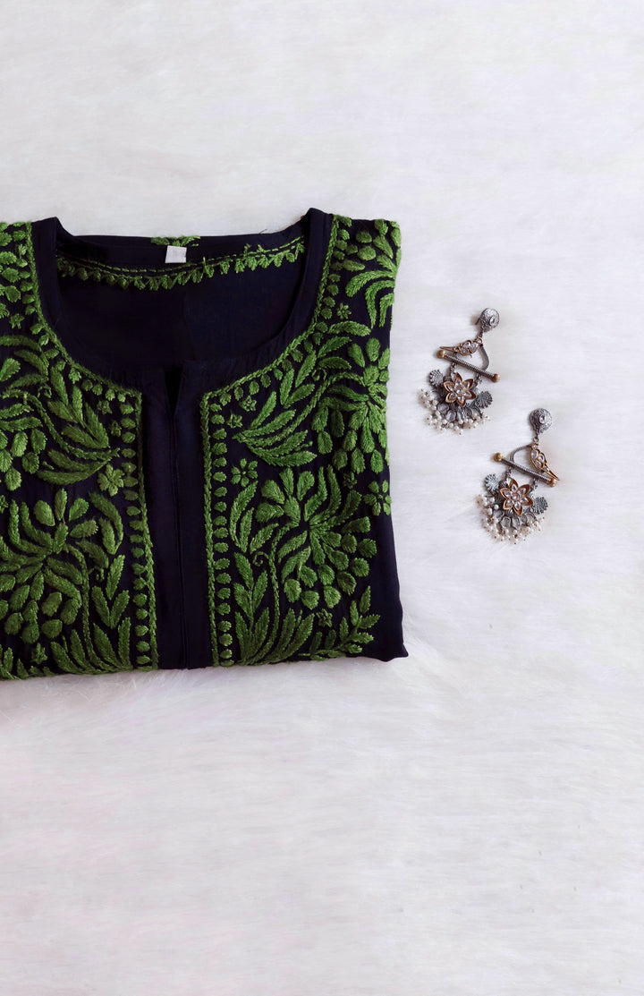 Noora Black & Green Long Rayon kurta
