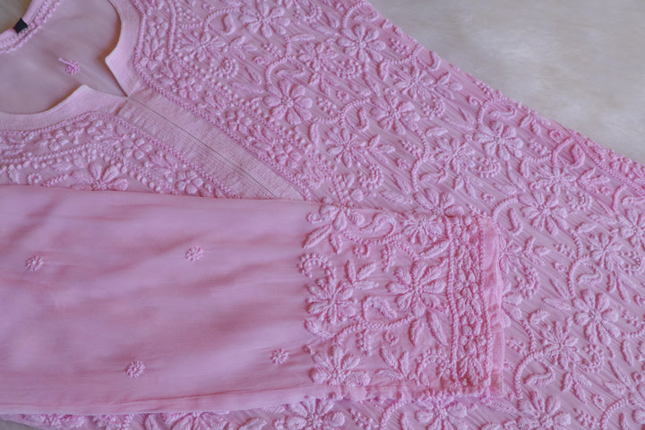 Alayna Baby Pink Jaal Viscose Georgette Kurta