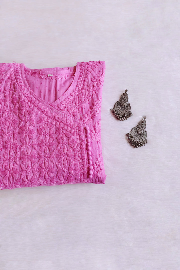 Nazakat Baby Pink Pure Cotton Angarakha Dress