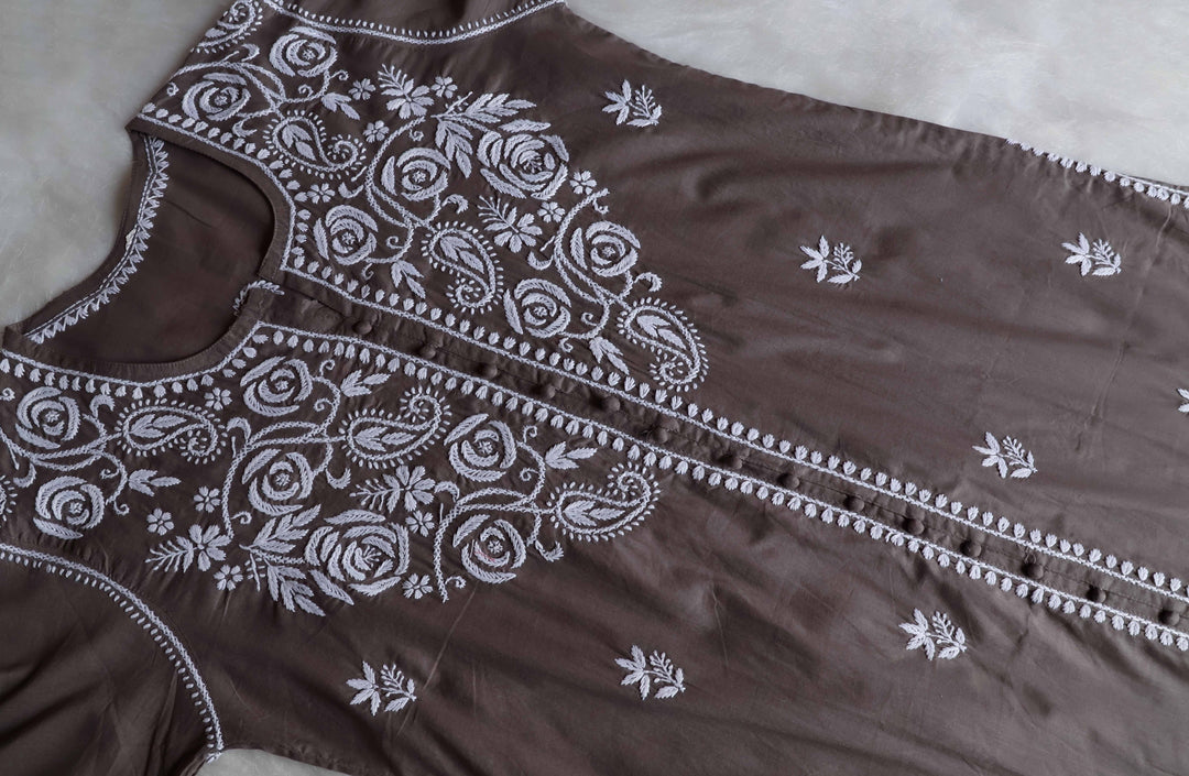 Gul Grey & White Cotton Kurta