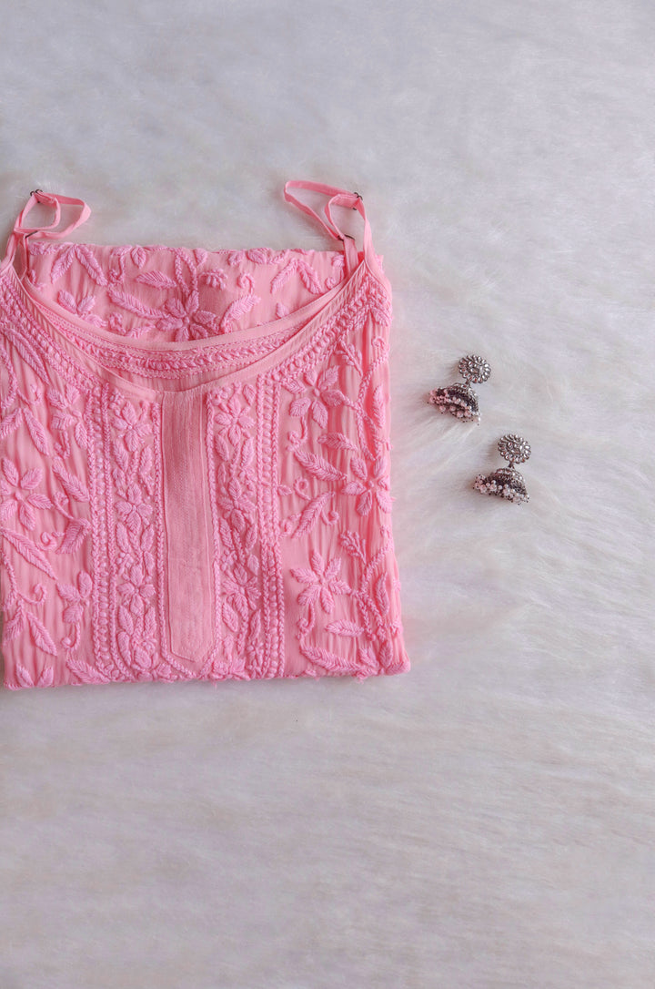 Mehr Baby Pink Viscose Strappy Kurta